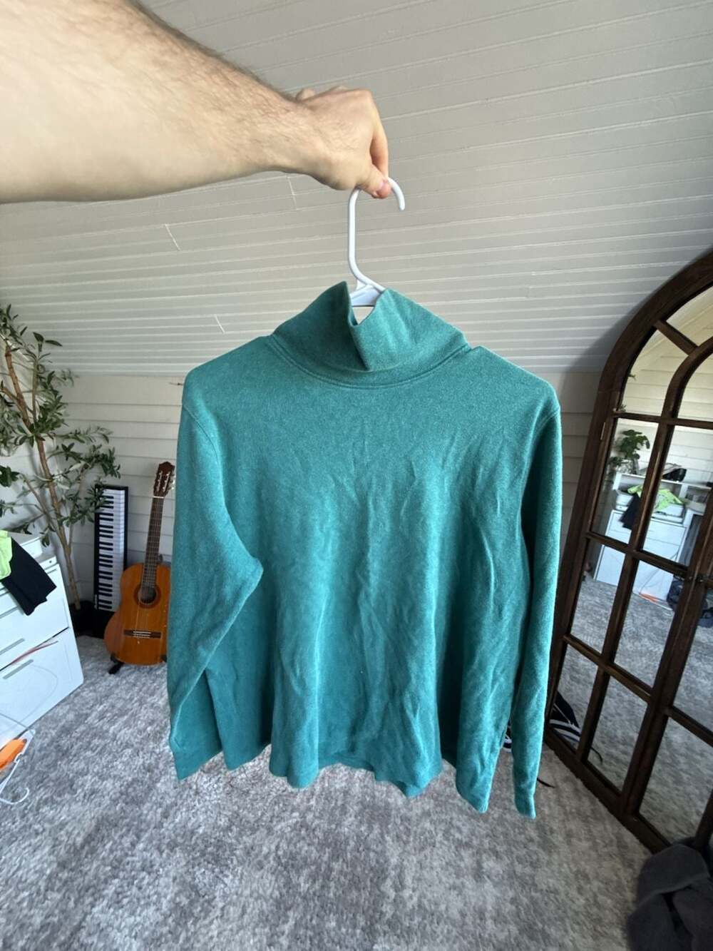 LL Bean Green Interlock Turtleneck Long Sleeve Top XL Petite